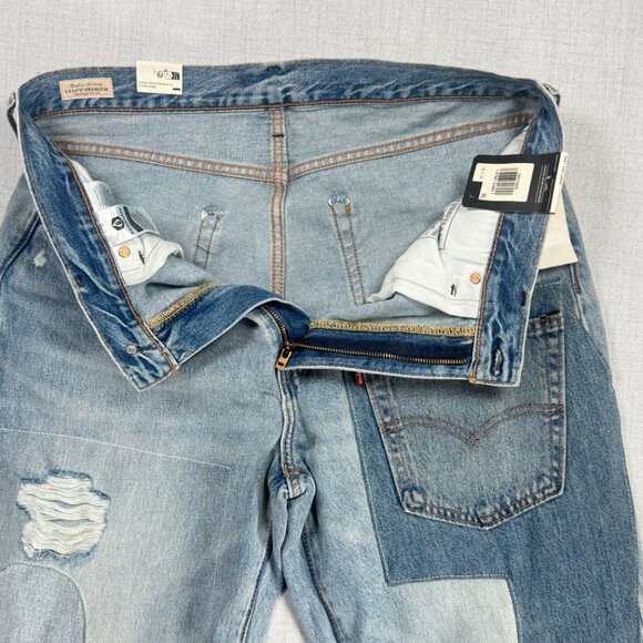 NWT Levi's Premium 568 Stay Loose Patchwork Jeans Distressed Cotton Size 36x30 - Picture 2 of 12